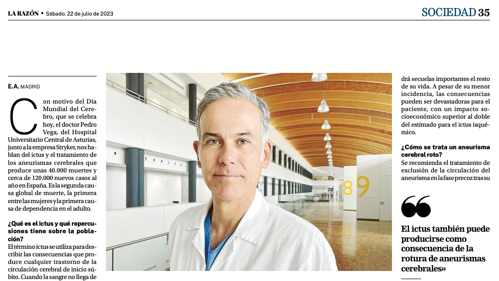 Entrevista del Dr. Pedro Vega patrocinada por Stryker en La Razón